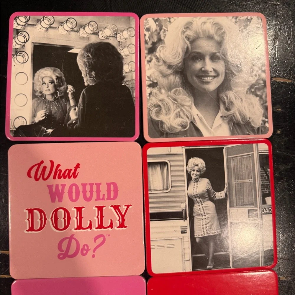 Dolly Parton Coasters Pink & Red Double-Sided Quote Vintage Photos Memorabilia